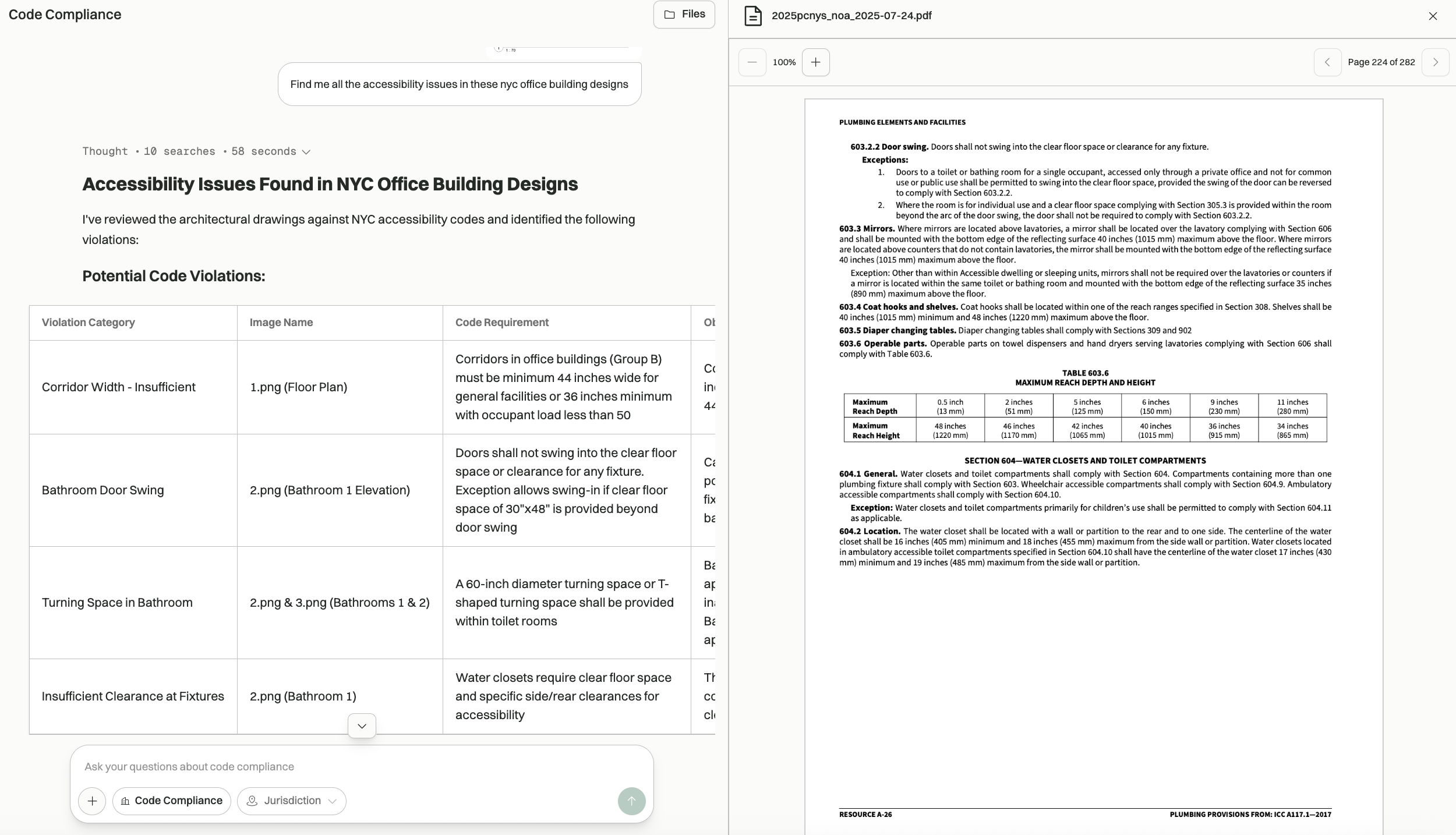 Code Compliance Results with Citations