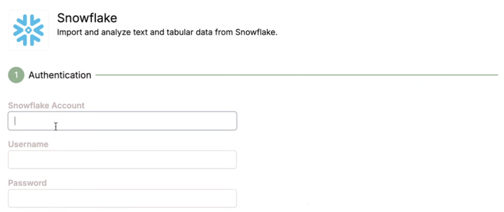 Entering Snowflake account info